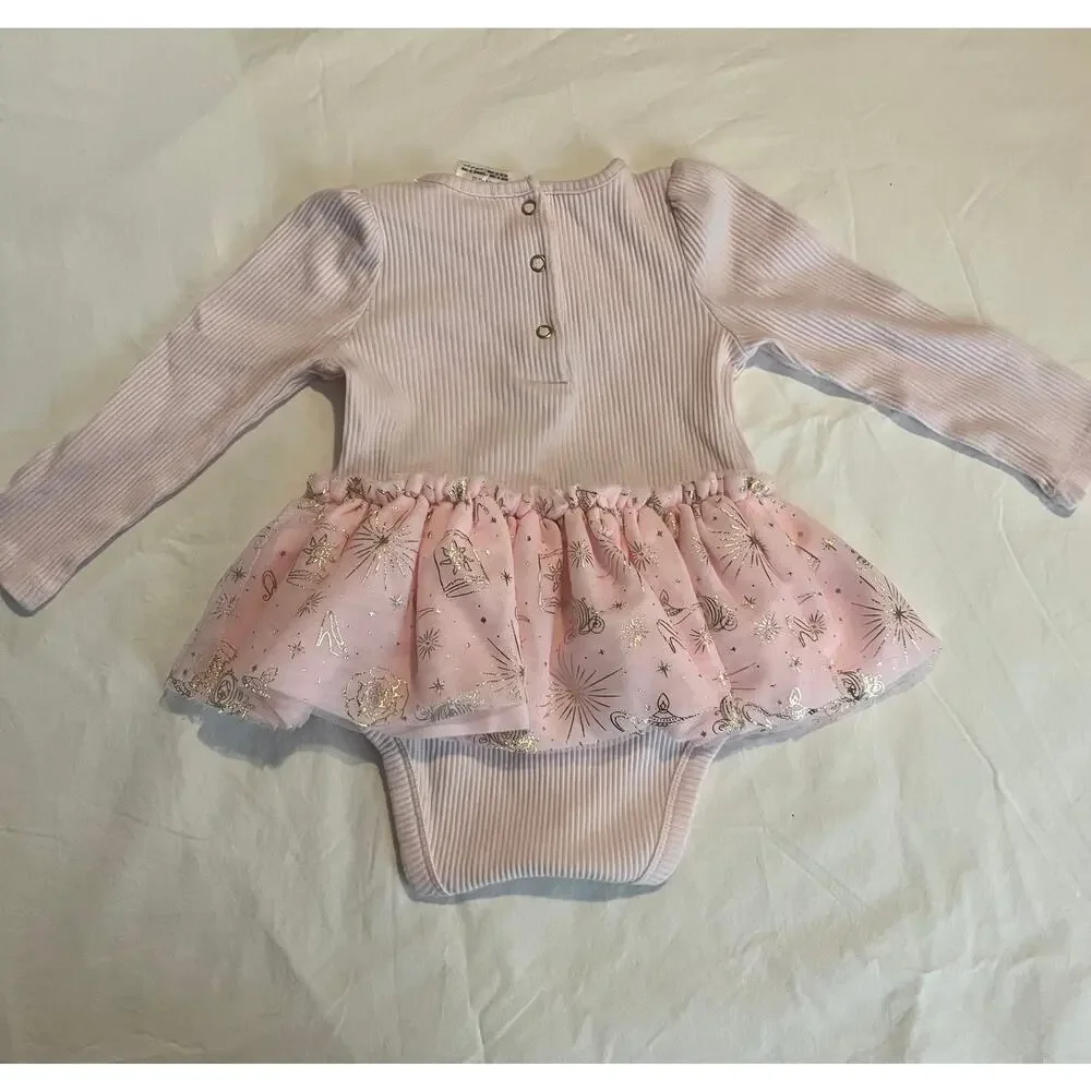 Disney Baby Princess Bodysuit Dress Pink Tulle Gold Crown Size 18–24M